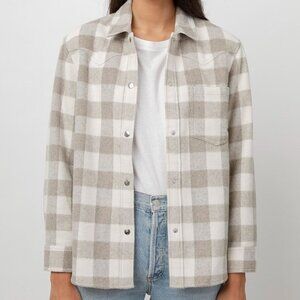 Rails Tripp Collared Plaid Shirt Jacket, Ivory Rain Wool Blend Size Small
